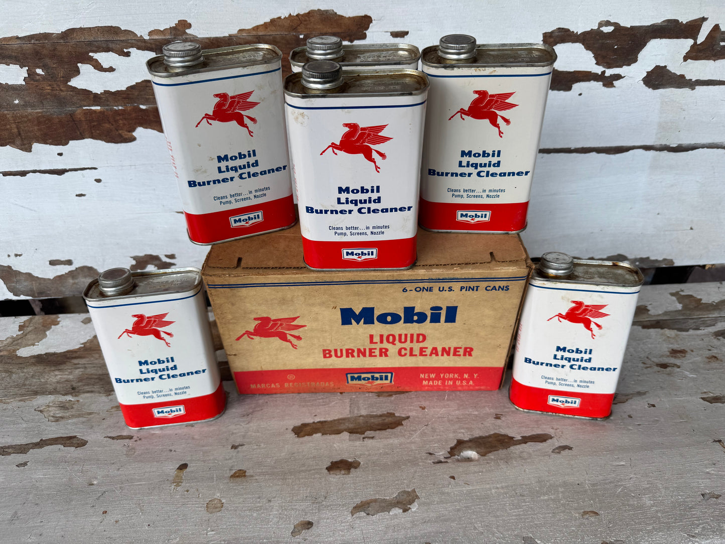 Vintage Mobil Oil Can Burner Cleaner OG Box