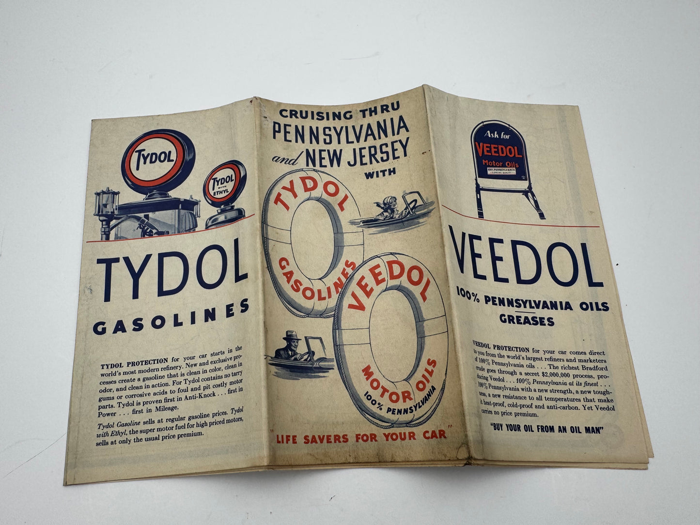 Vintage Roadmap 1933 PA NJ Tydol Veedol
