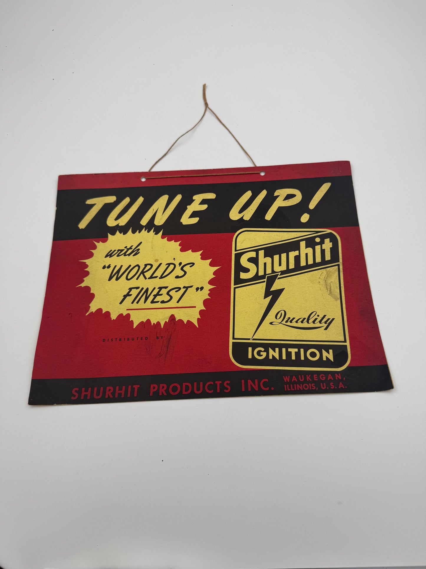 Vintage Sign Shurhit Ignition Tune Up Cardstock 1930s