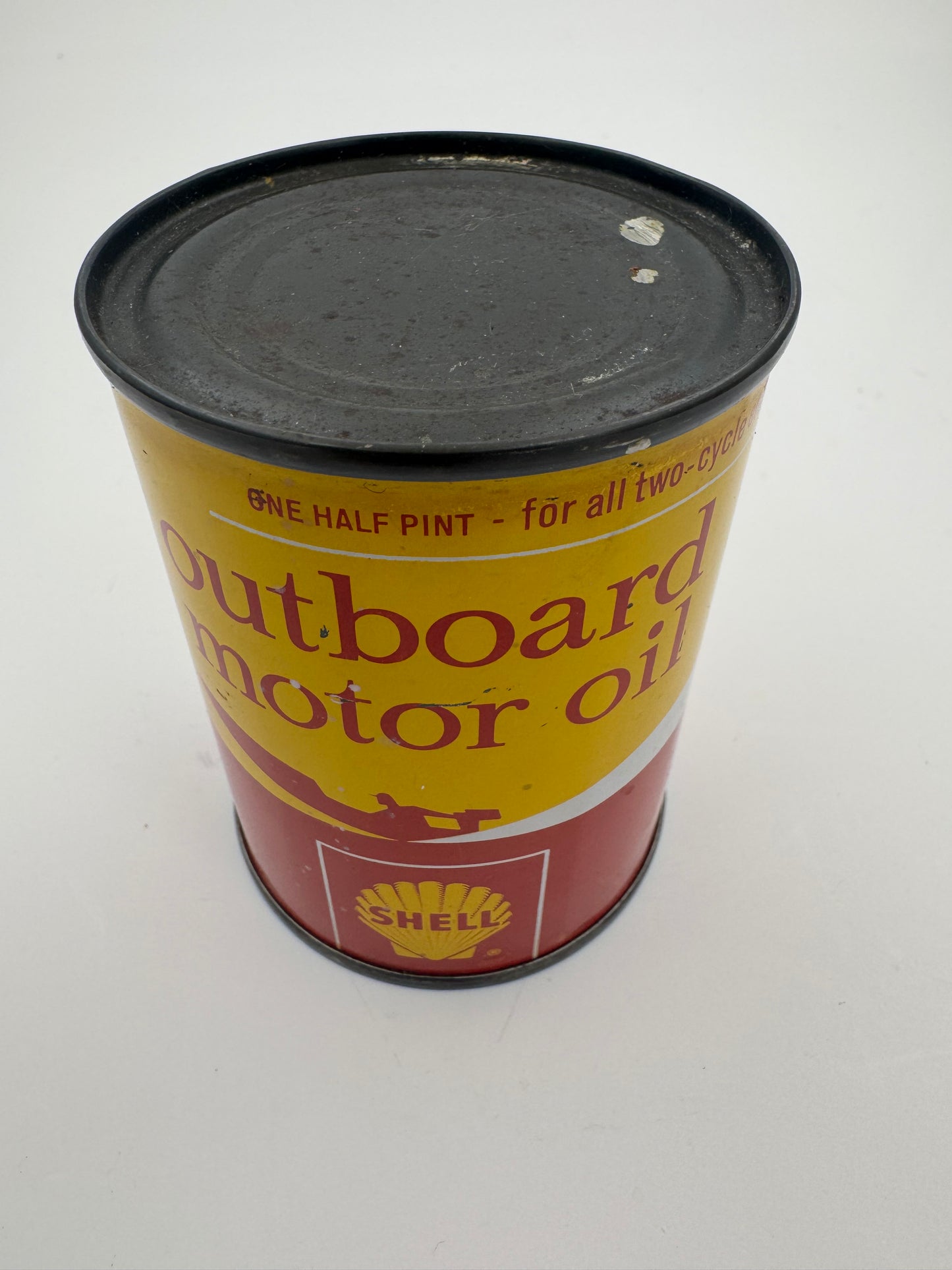 Vintage Shell Oil Can Outboard 8 Ounce Full