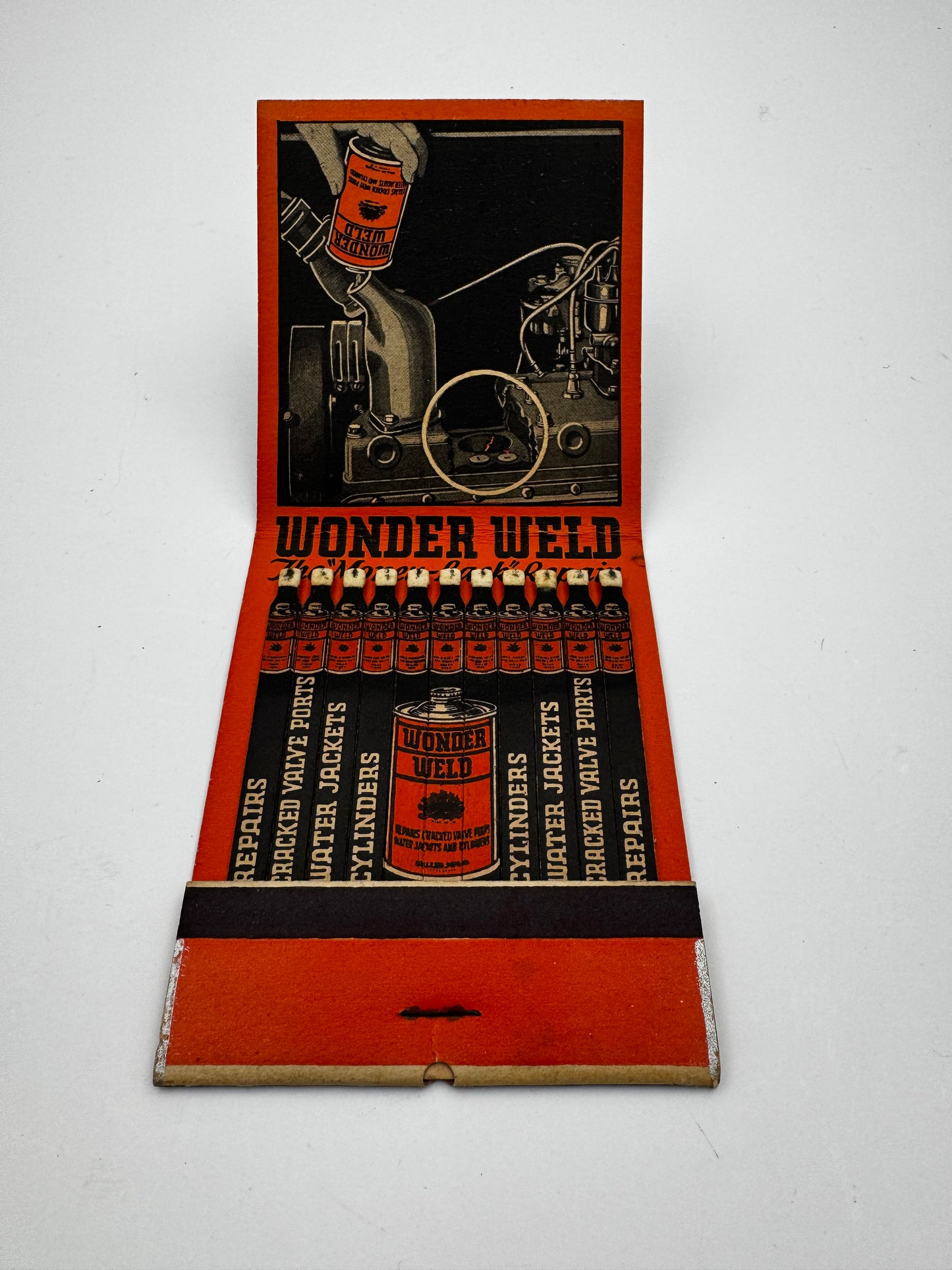 Vintage Car Engine Repair Can and Feature Match Pack