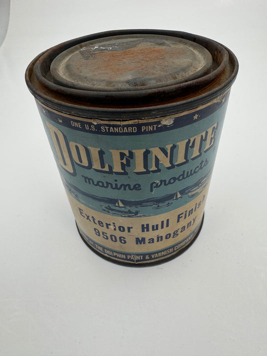 Vintage Dolfinite Paint Can Full Mahogany Boat Graphics