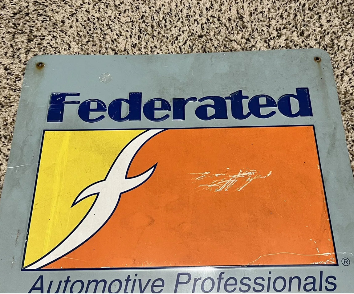 Vintage Federated Motor Parts Sign Embossed RARE 1990