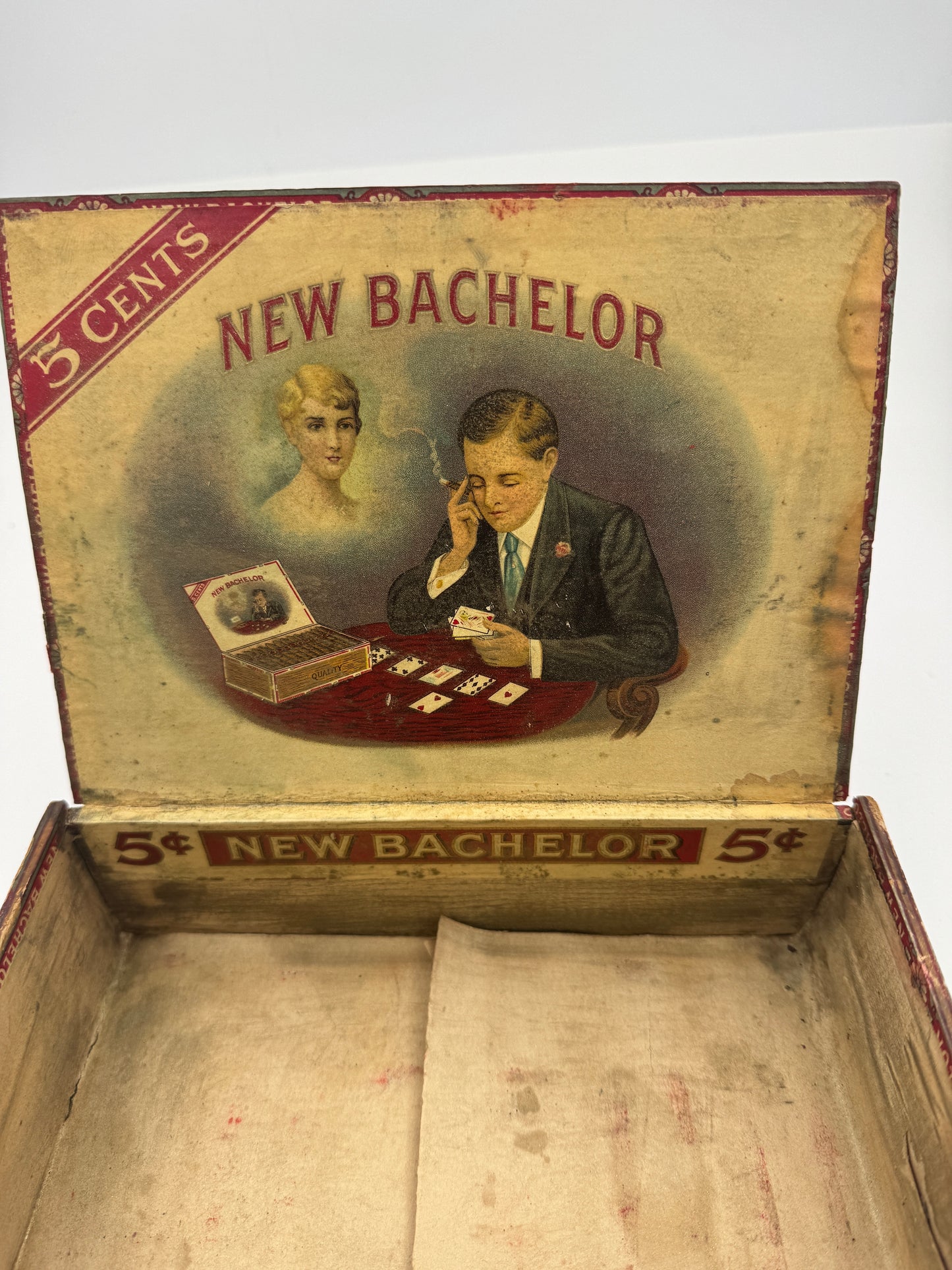 Vintage Cigar Box New Bachelor 1920s Wooden