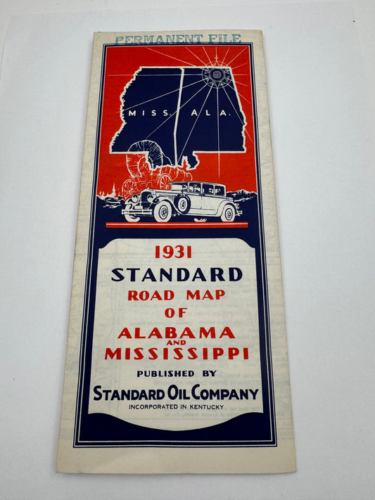Vintage Road Map 1931 Standard Oil Alabama Mississippi