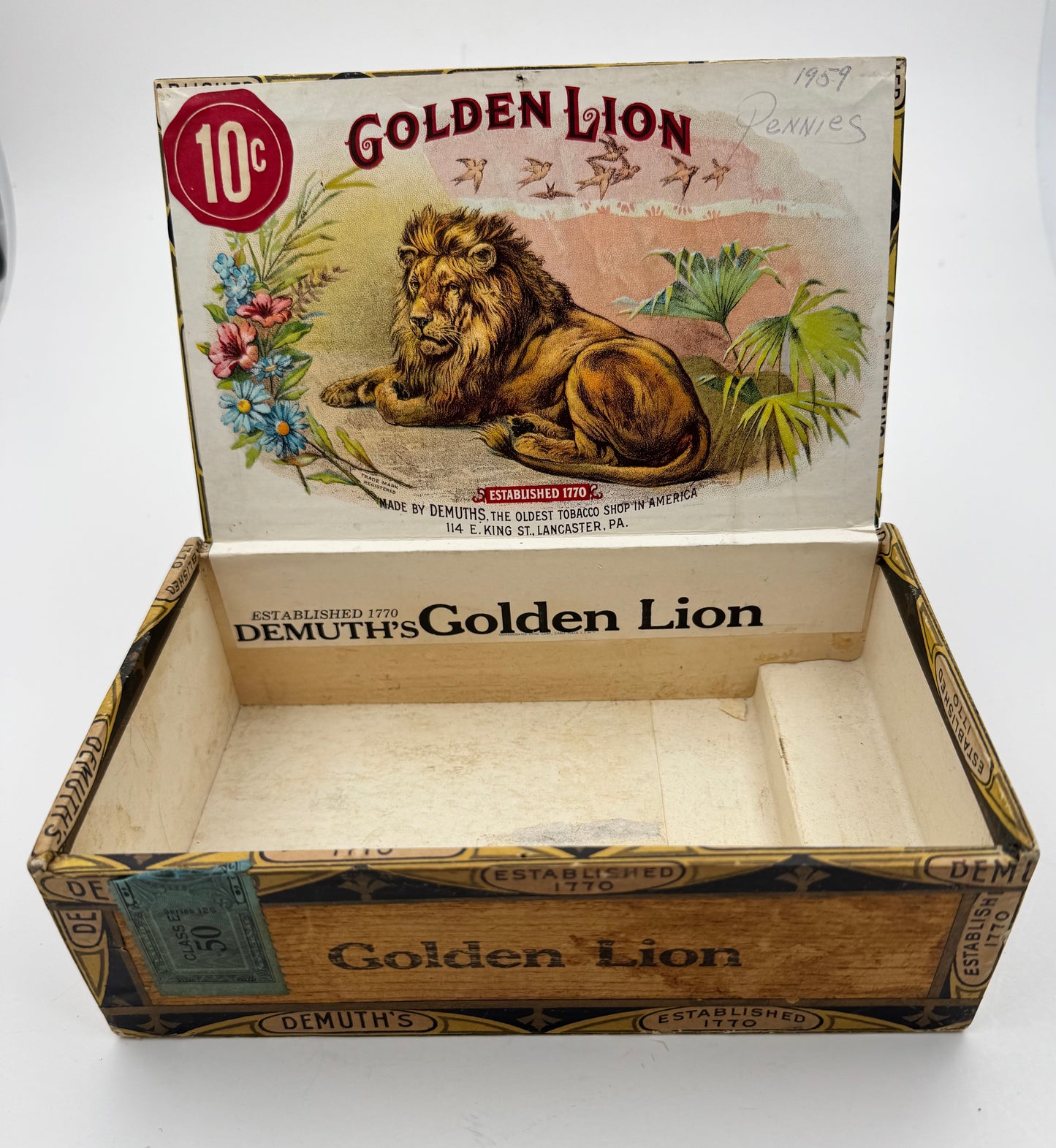 Vintage Cigar Box Golden Lion Demuths Pencil Written