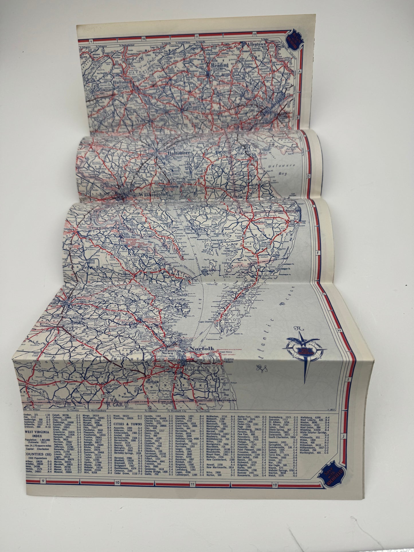 Vintage Road Map Richfield DE MA VA WV