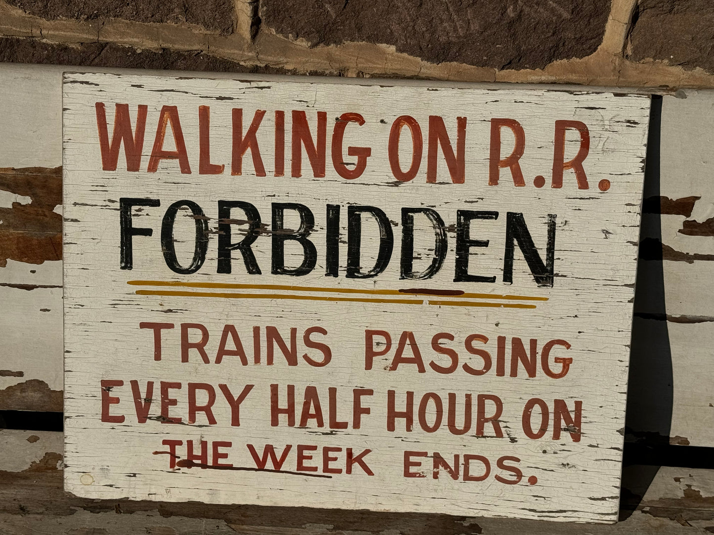 Vintage Sign Wood Walking On R.R. Forbidden Hand Painted