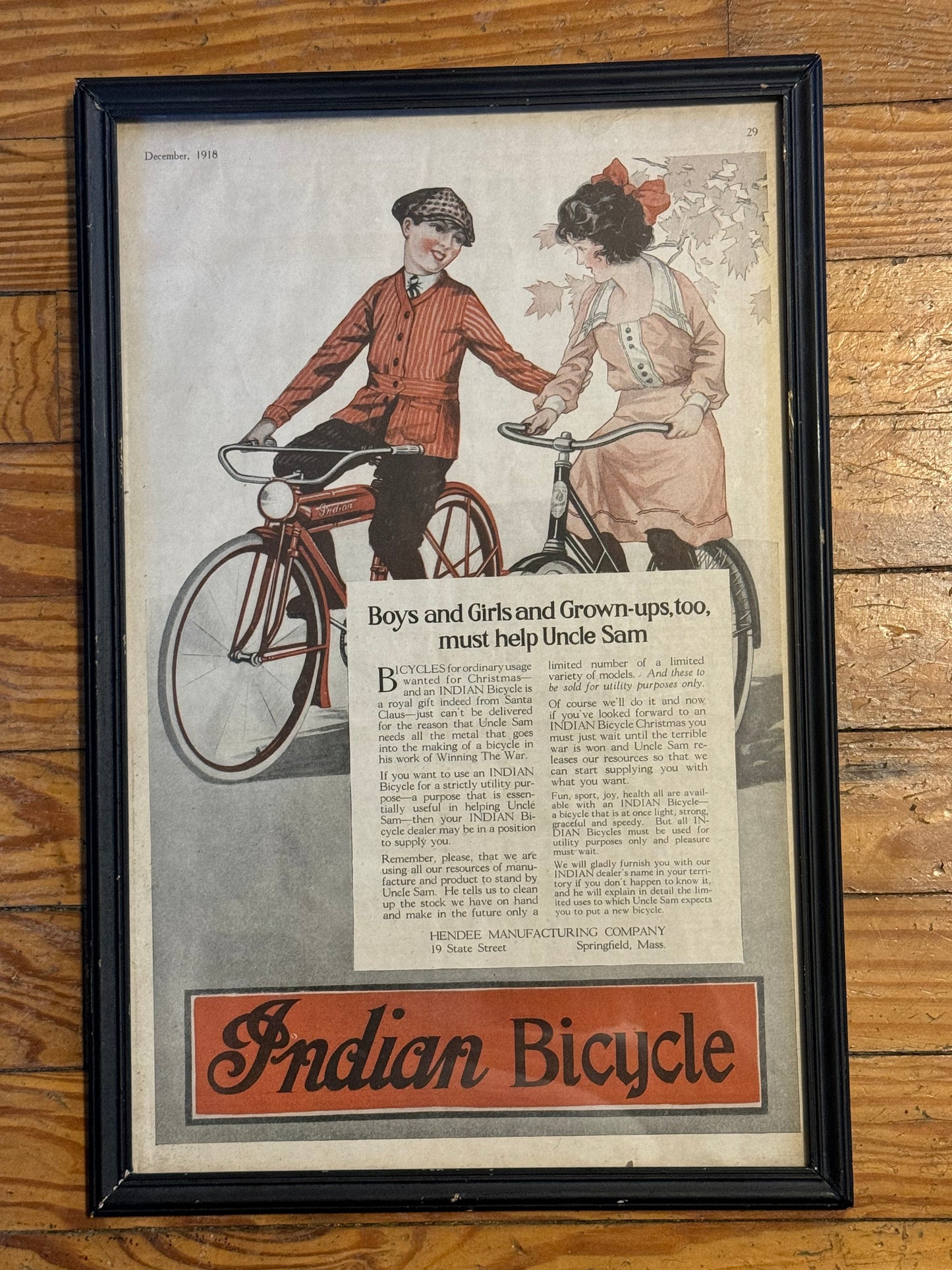 Vintage Indian Motorcycle Bicycle Ad 1918