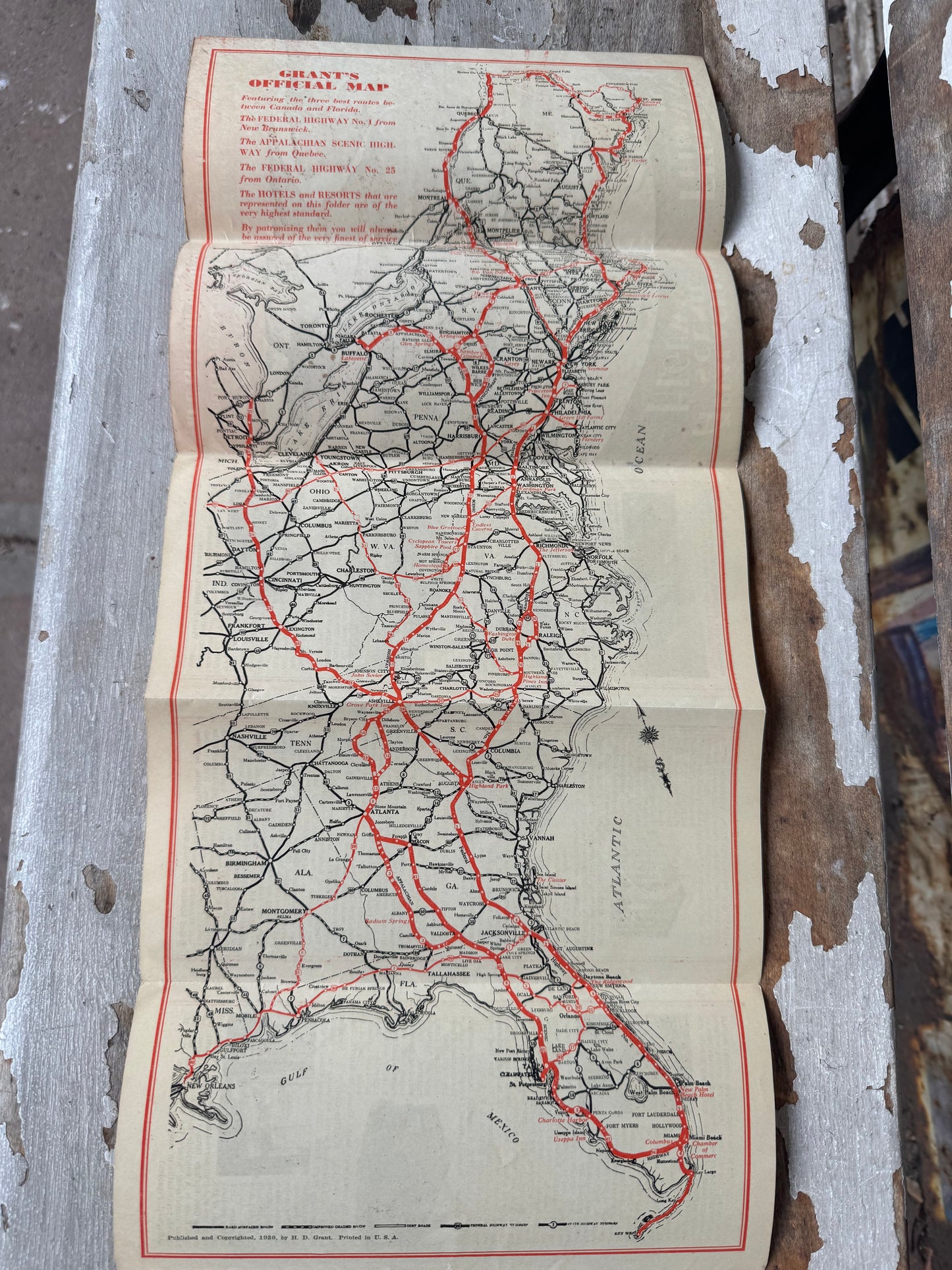 Vintage Road Map 1930 Federal Highway No 1 ME to FL.
