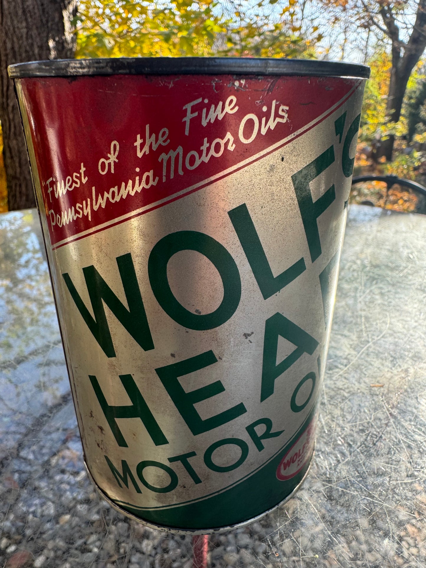 Vintage Wolfs Head Oil Can Metal Empty Quart