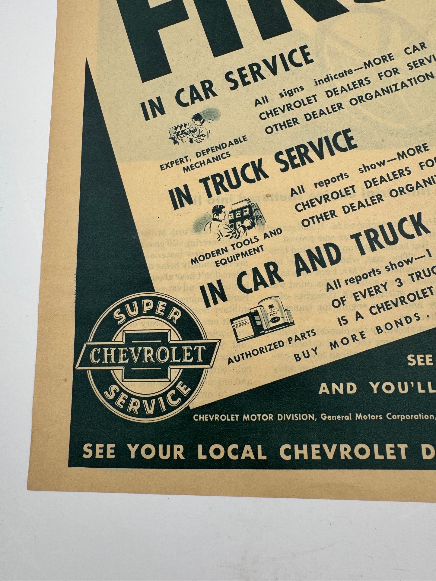 Vintage Chevrolet Super Service Ad Print