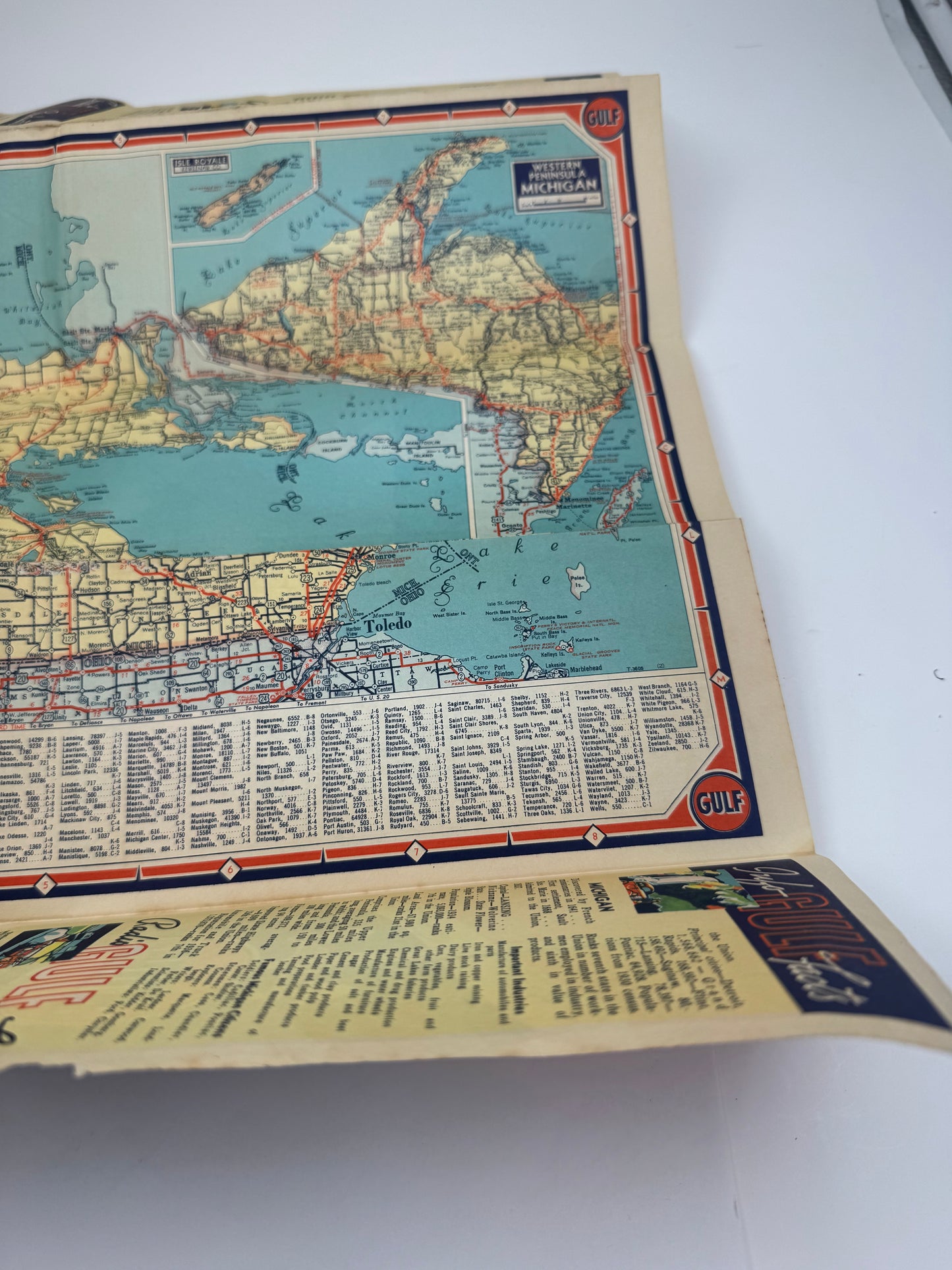 Vintage Road Map Gulf Michigan 1930s