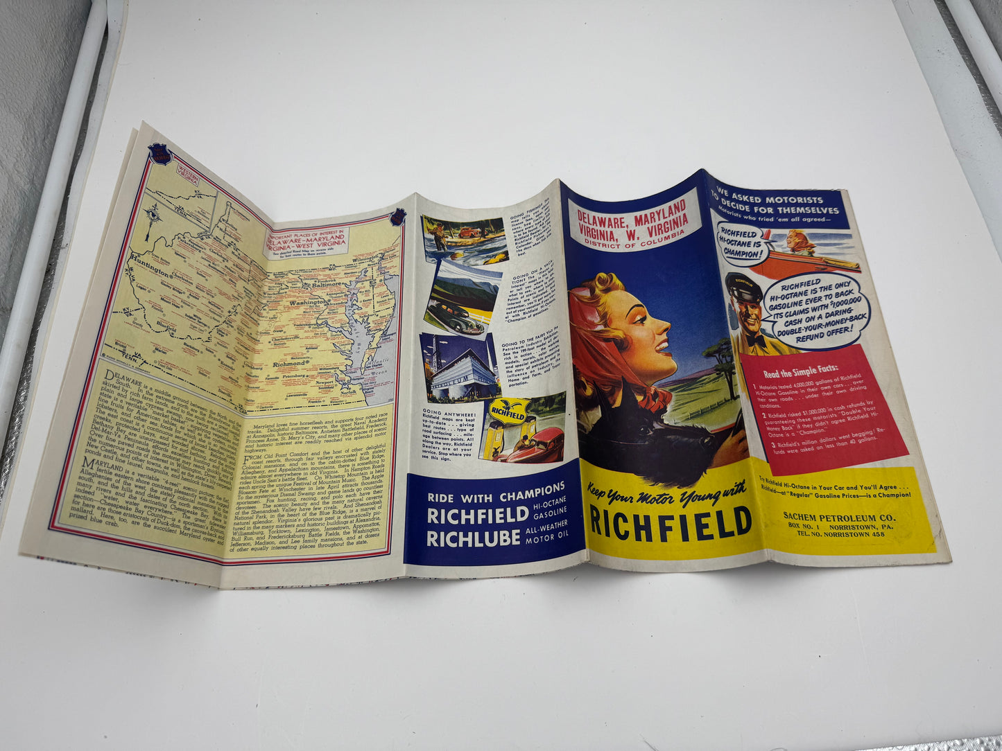 Vintage Road Map Richfield DE MA VA WV