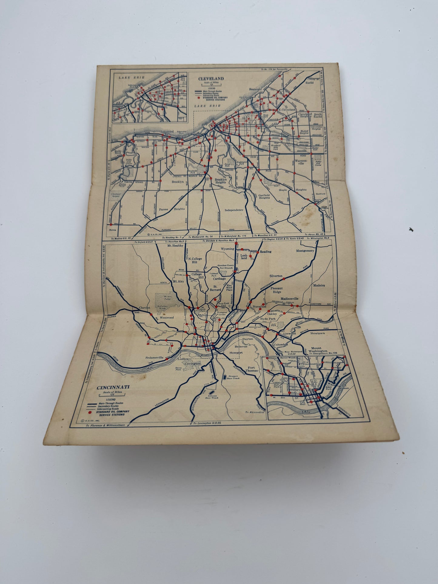 Vintage Road Map 1927 Ohio Standard Oil
