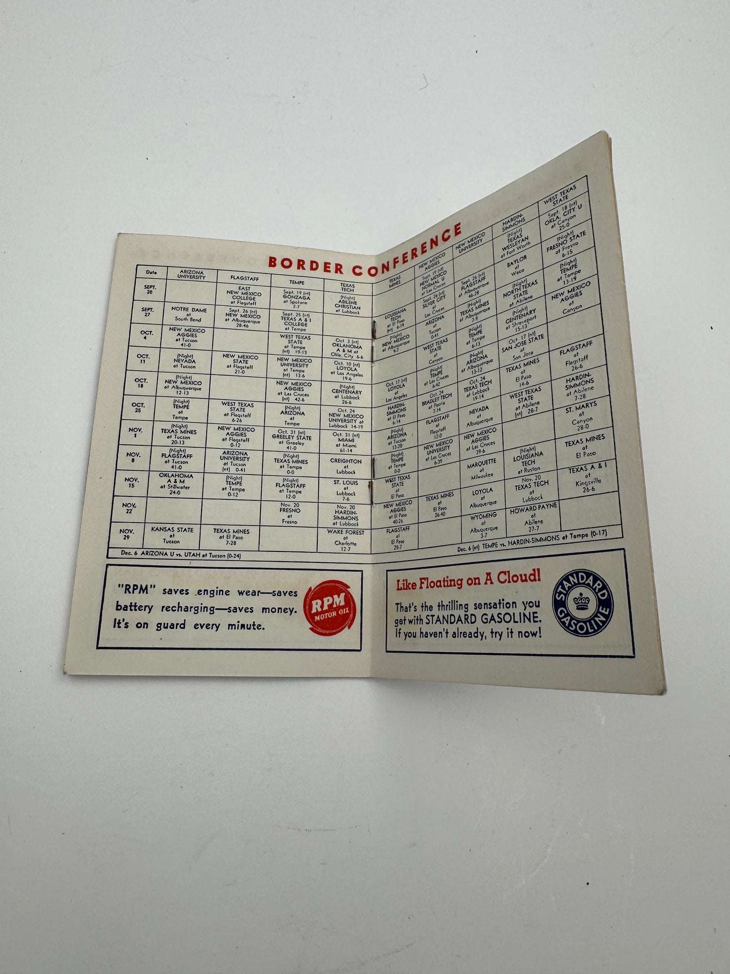 Vintage Standard Oil Football Schedule 1941 College Minty