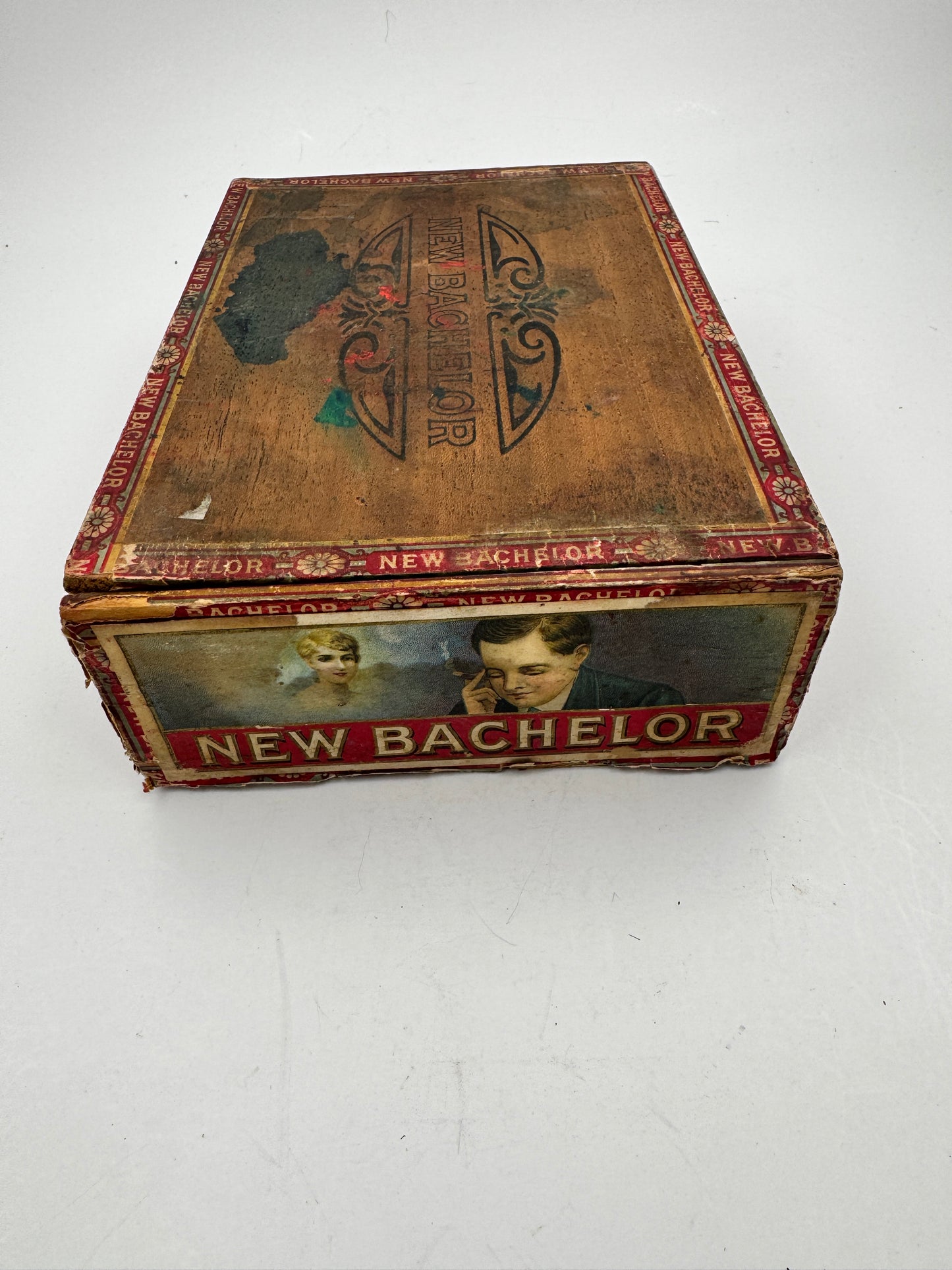 Vintage Cigar Box New Bachelor 1920s Wooden