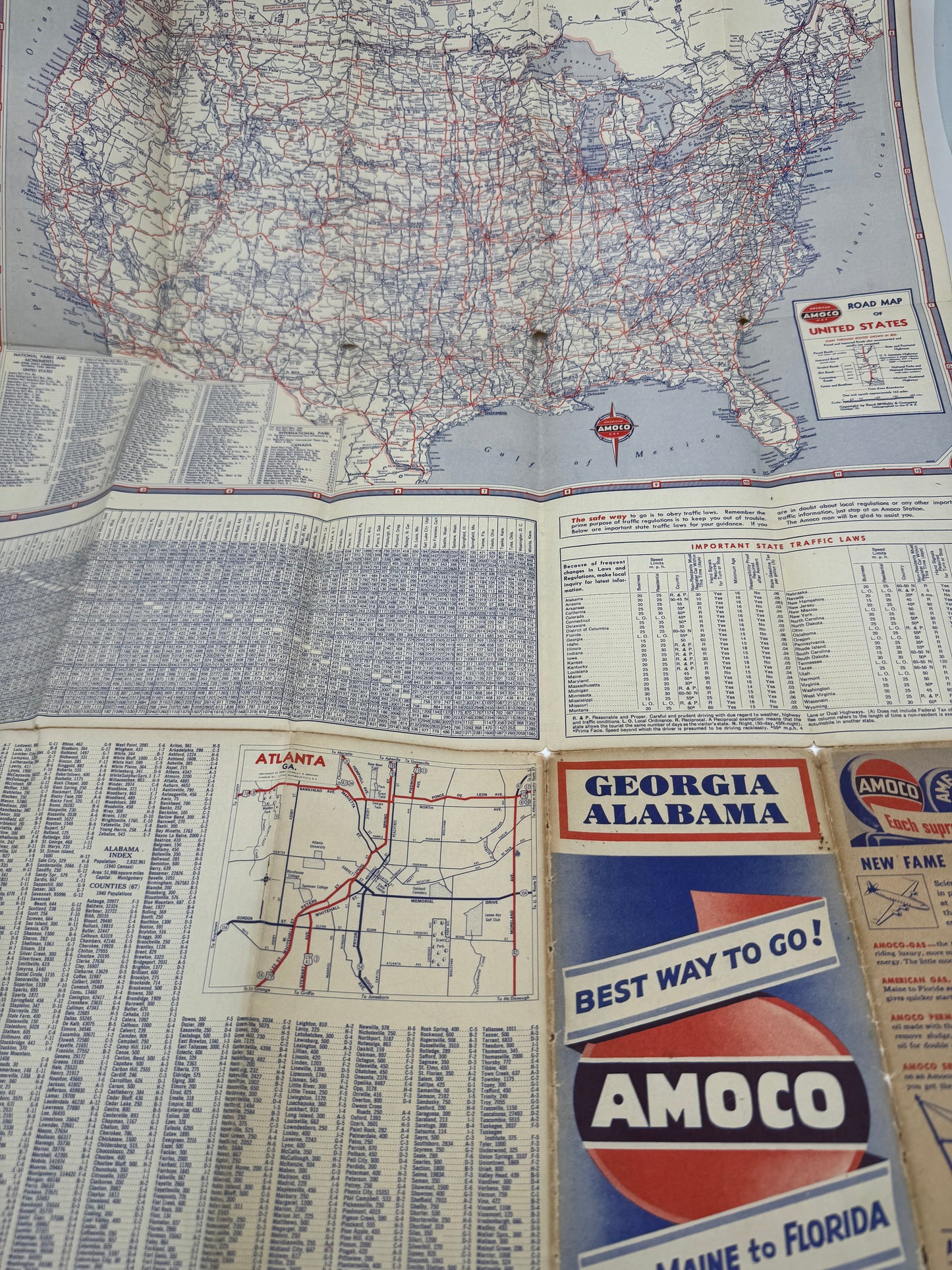 Vintage Road Map Amoco 1945 Georgia, Alabama￼