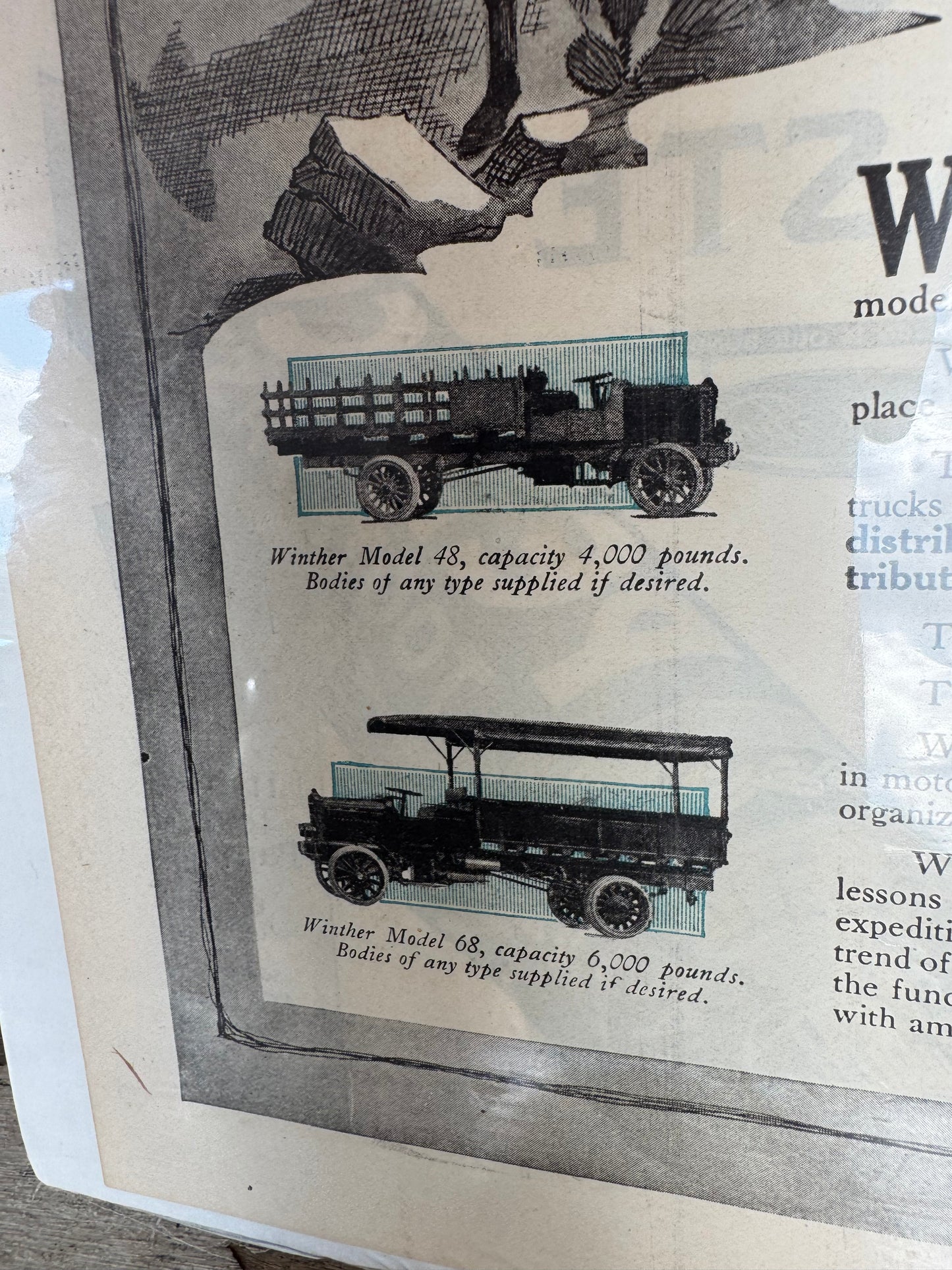 Vintage Winther Trucks Sign Rare 1918 Centerfold