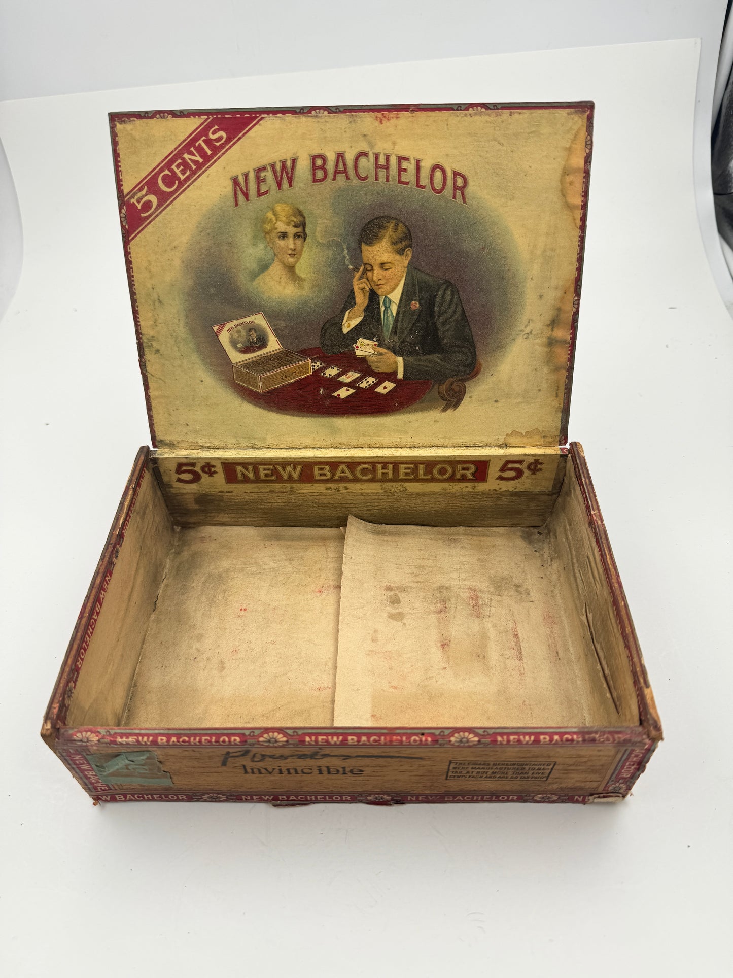 Vintage Cigar Box New Bachelor 1920s Wooden