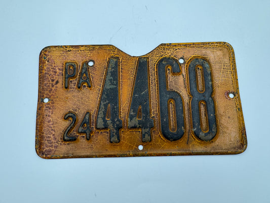 Vintage Motorcycle License Plate Pennsylvania 1924