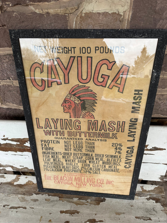 Vintage Feed Bag Cayuga Laying Mash Framed