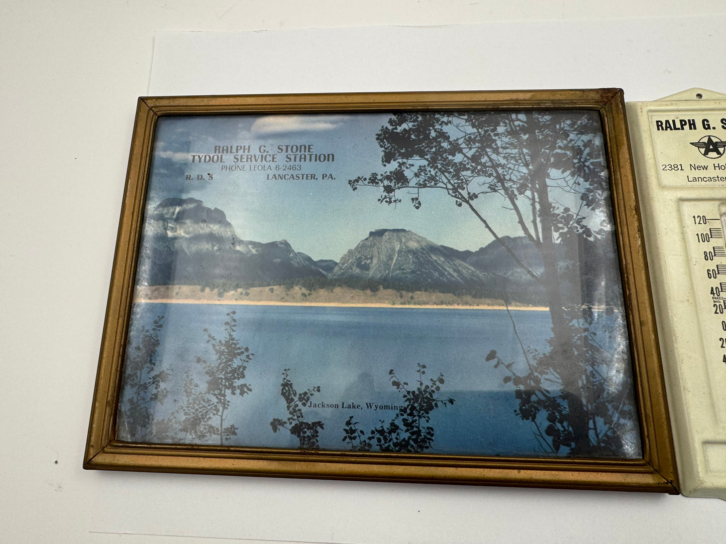 Vintage Tydol Thermometer and Service Station Ad Framed