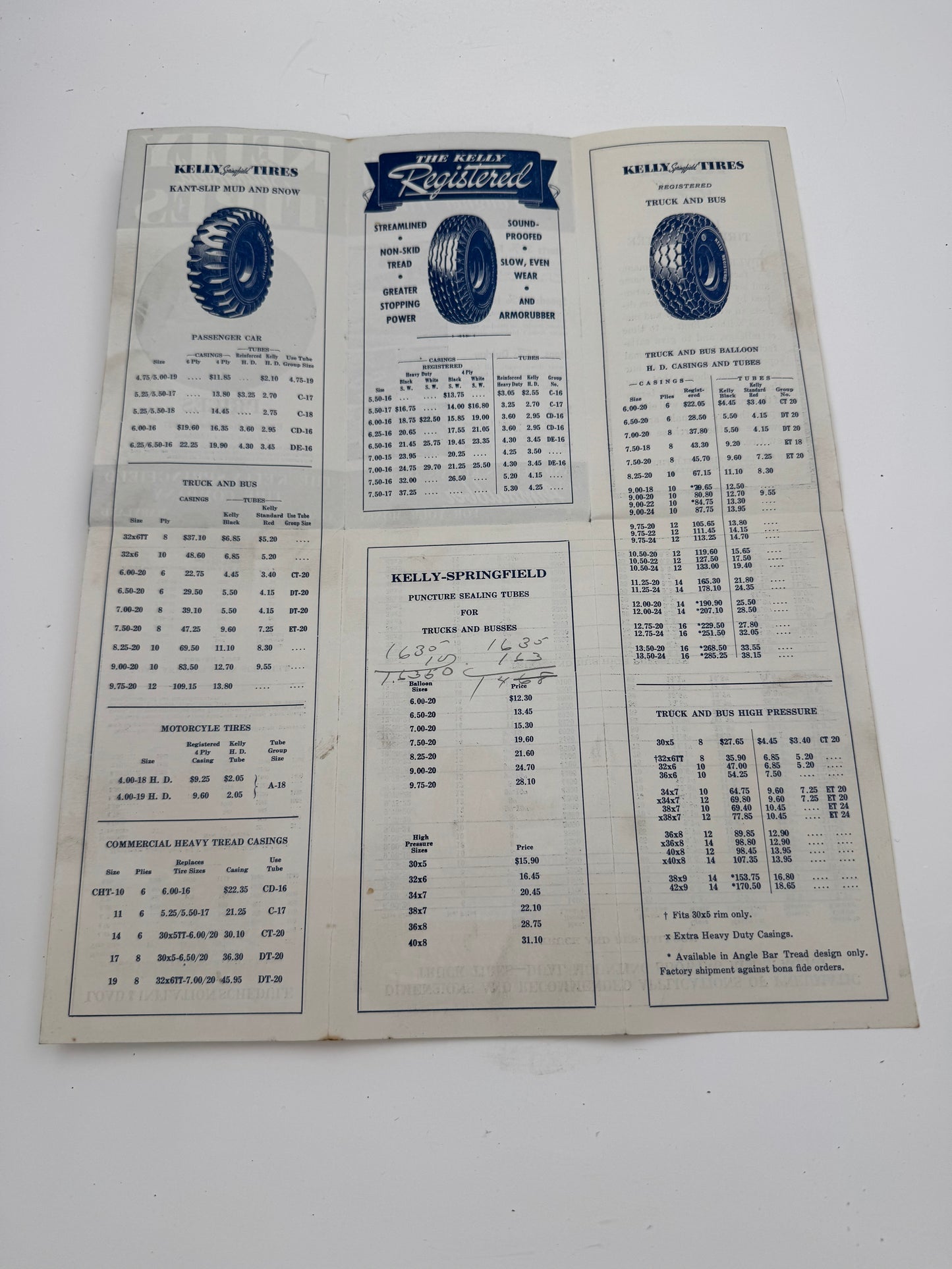 Vintage Kelly Springfield Tires Price List 1937