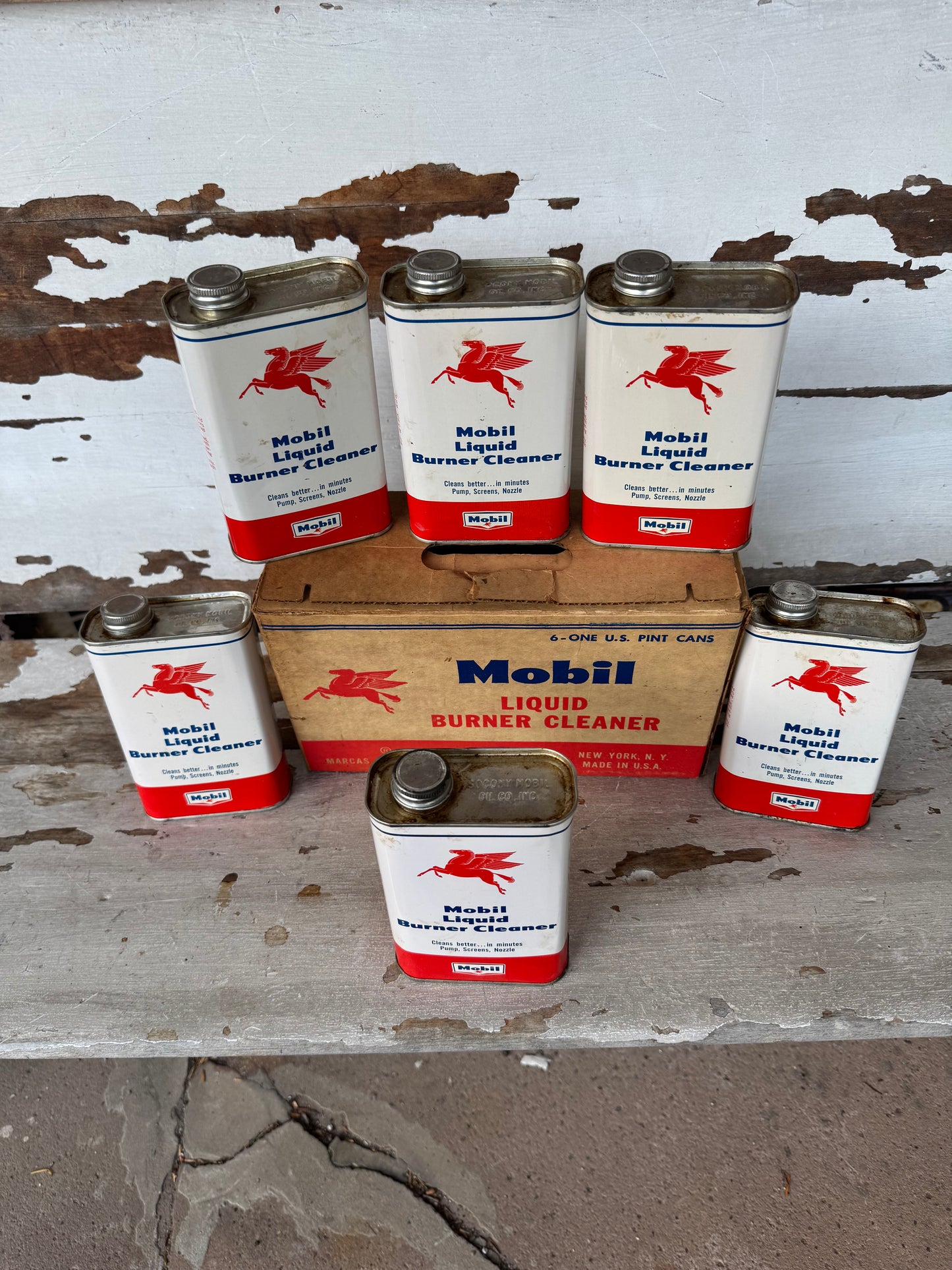 Vintage Mobil Oil Can Burner Cleaner OG Box