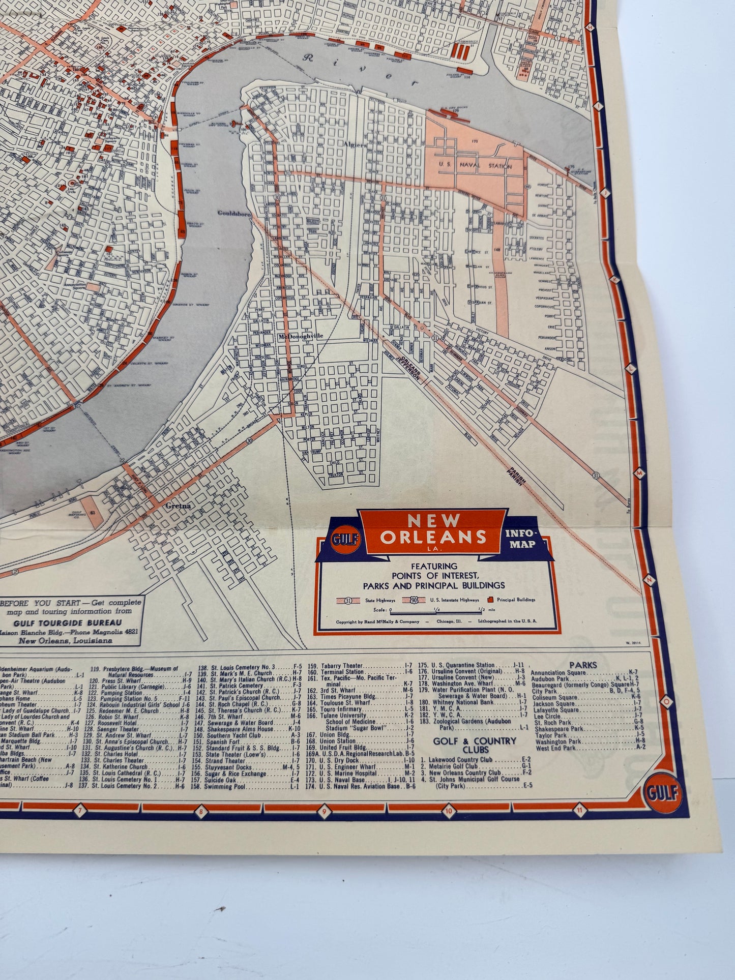 Vintage Gulf Oil Info Map New Orleans 1941