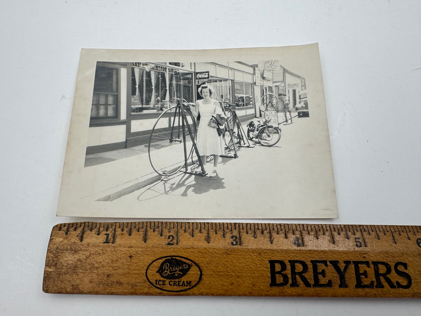 Vintage Transportation Photo High Wheel Motorcycle And Woman
