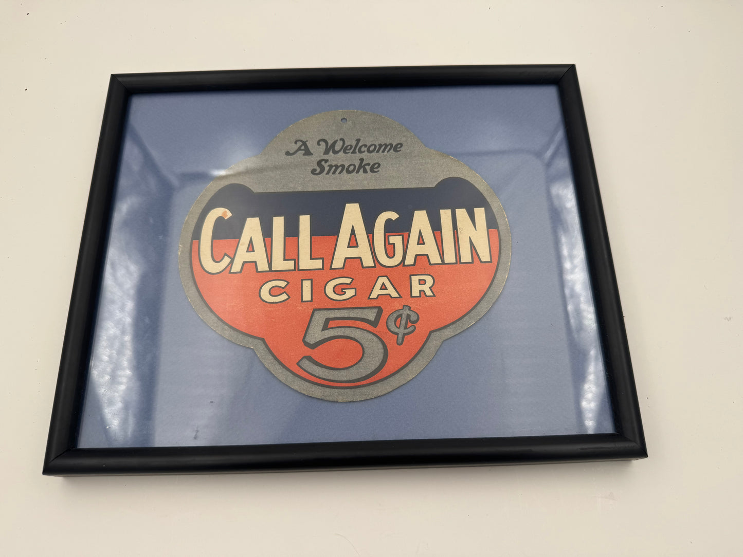 Vintage Call Again Cigar Fan Pull 5 Cent Framed