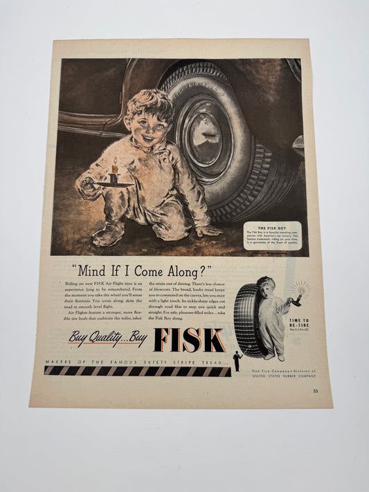 Vintage Fisk Tires Ad Large Format 14” x 11” RARE