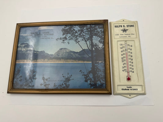 Vintage Tydol Thermometer and Service Station Ad Framed