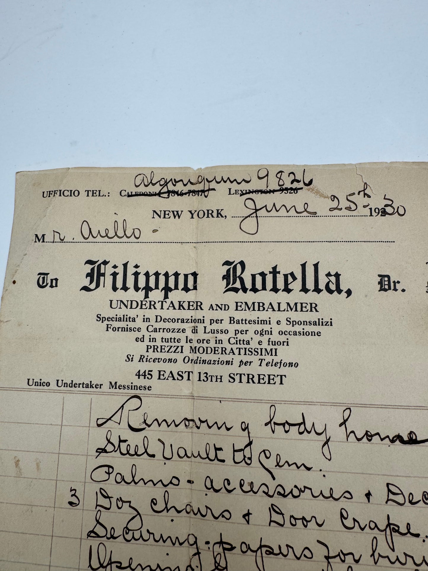 Vintage Undertaker Invoice Great Car Graphic