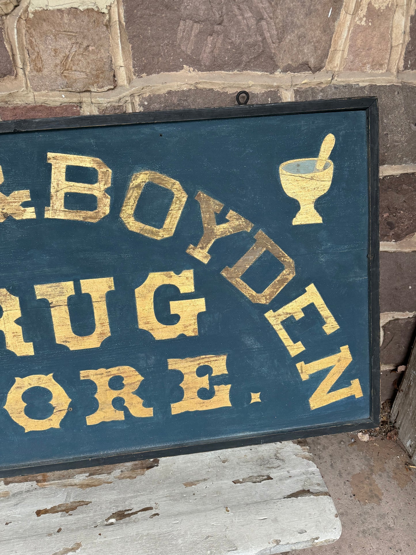 Vintage Drug Store Sign 1860 - 1880 Smaltz & Gilt Gold Paint