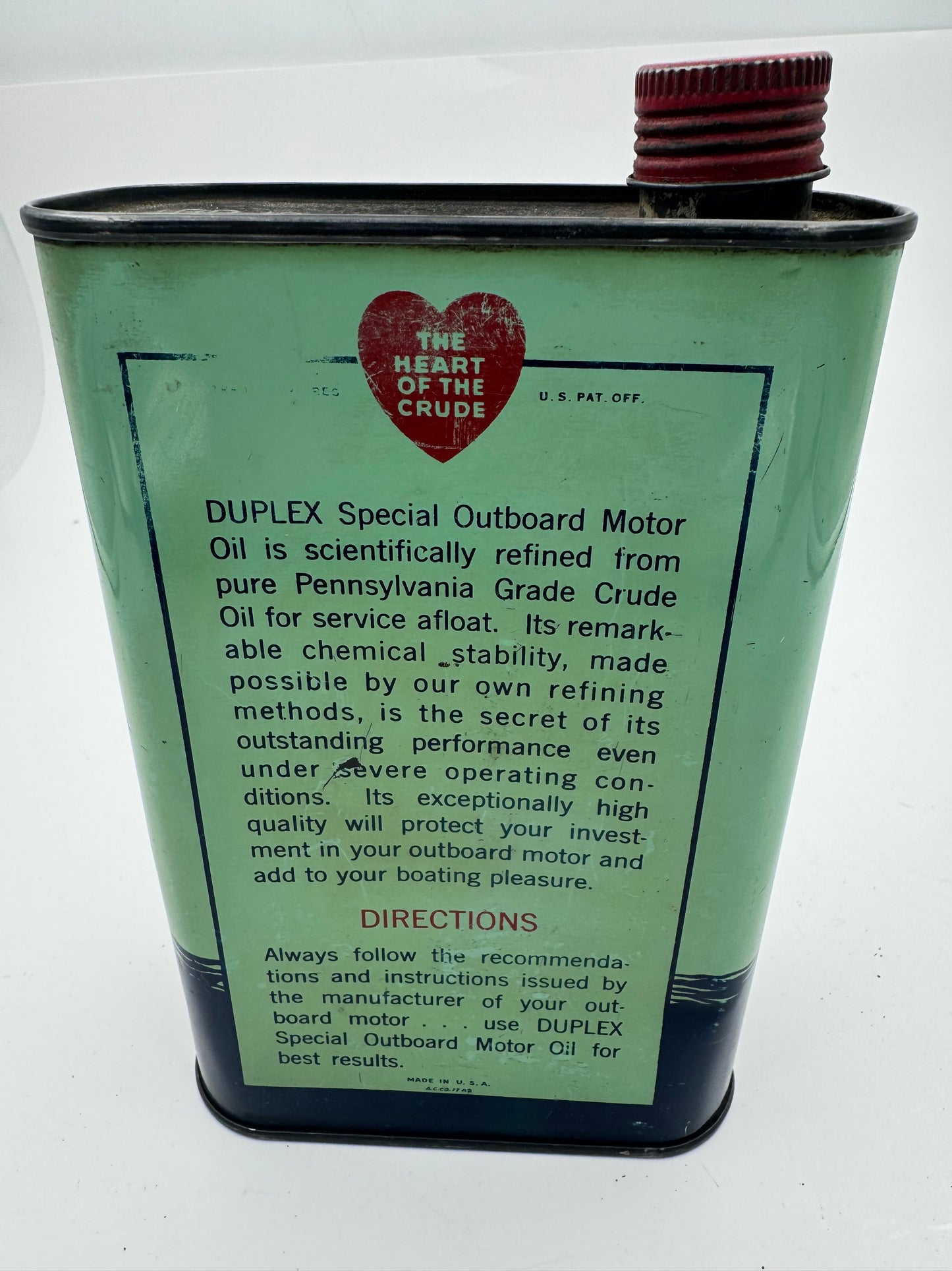 Vintage Duplex Outboard Oil Can Full