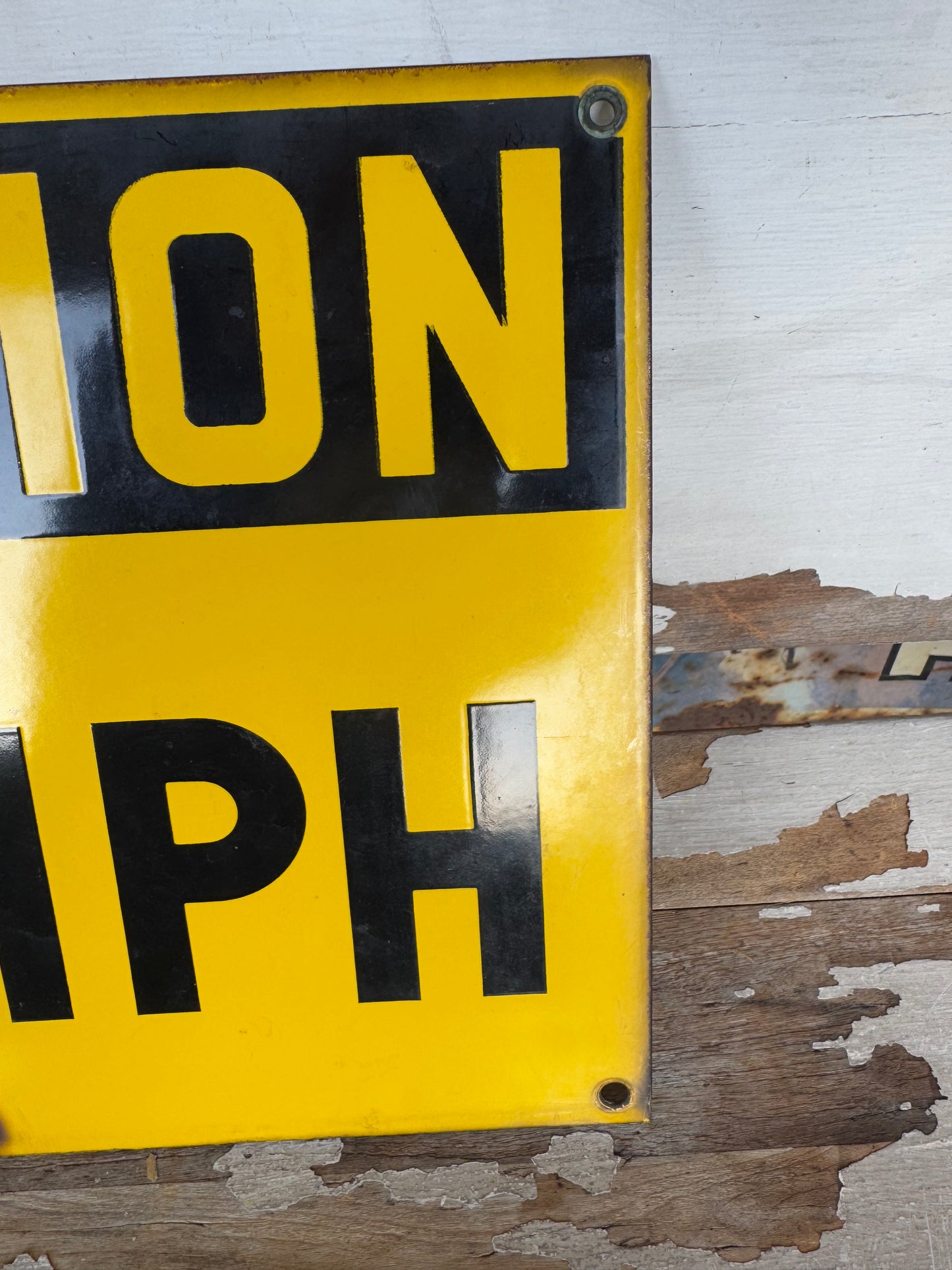 Vintage Caution Sign Porcelain 15 MPH