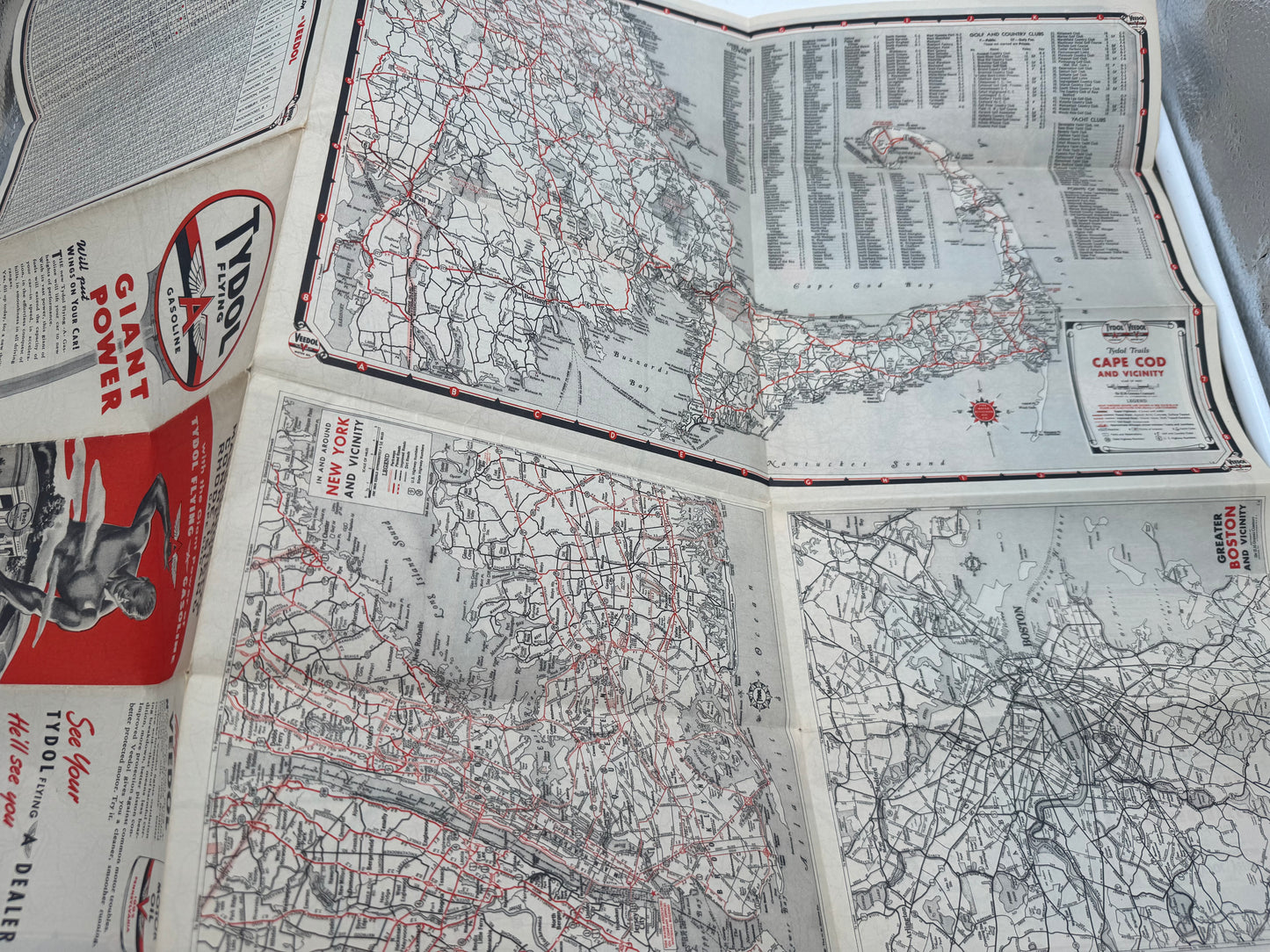 Vintage Roadmap Veedol Tydol 1940 Cape Cod NOS