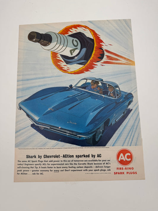 Vintage Chevy Corvette Shark AC Spark Plug Ad