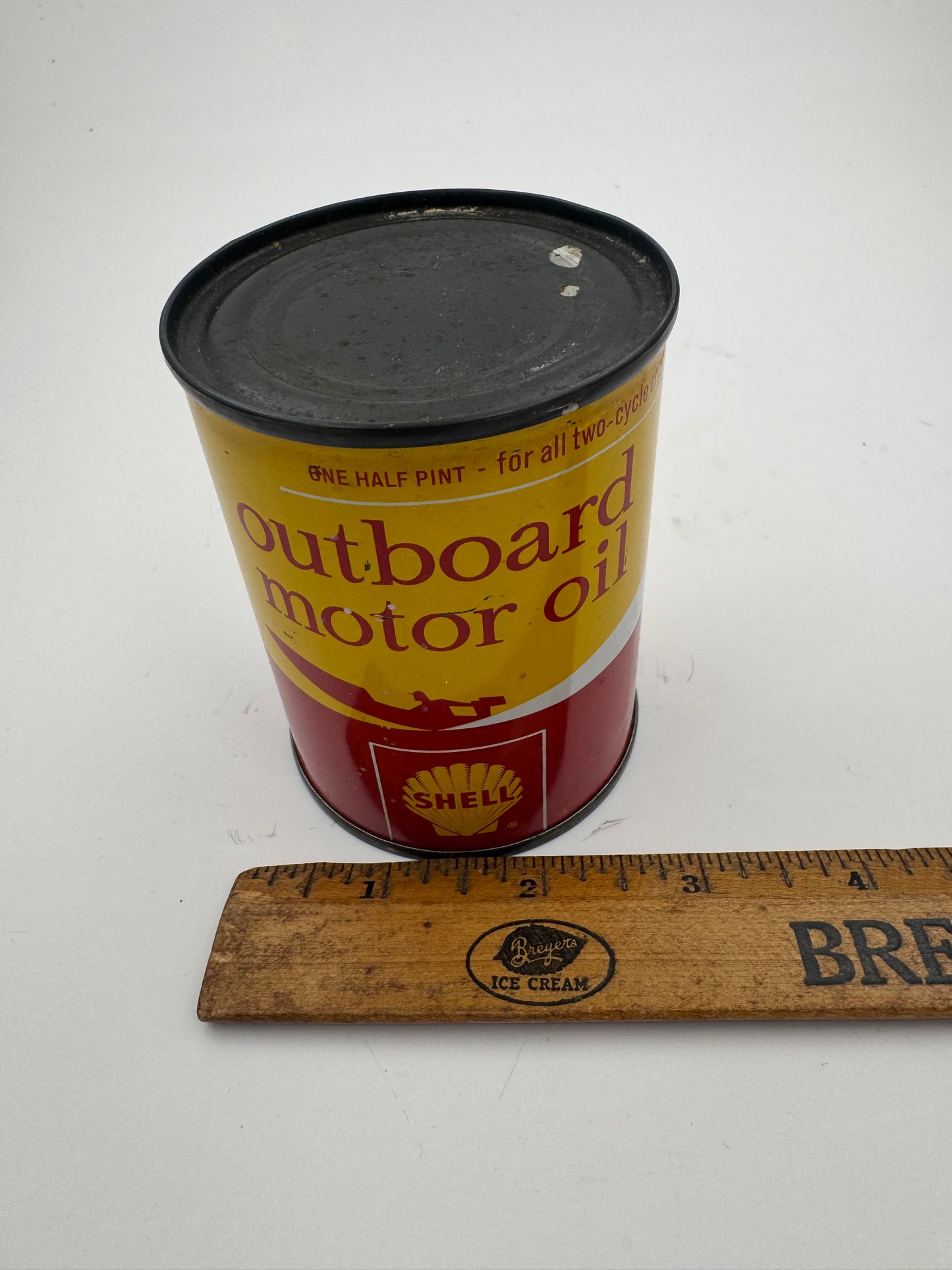 Vintage Shell Oil Can Outboard 8 Ounce Full