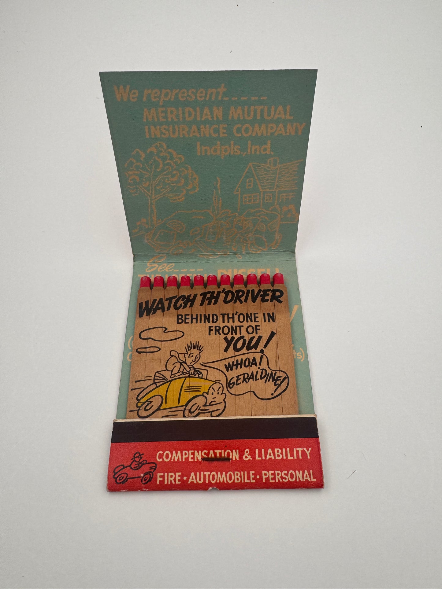 Vintage Feature Matchbook Russel Insurance Elkhart IN