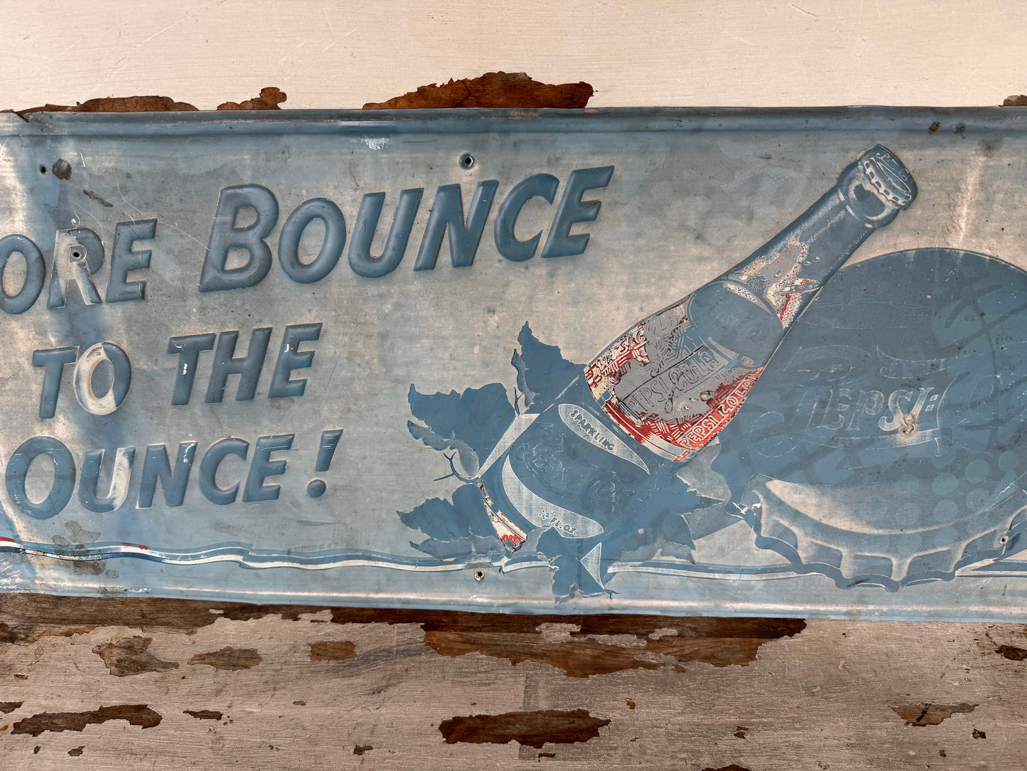 Vintage Pepsi Sign More Bounce Tin Single Face