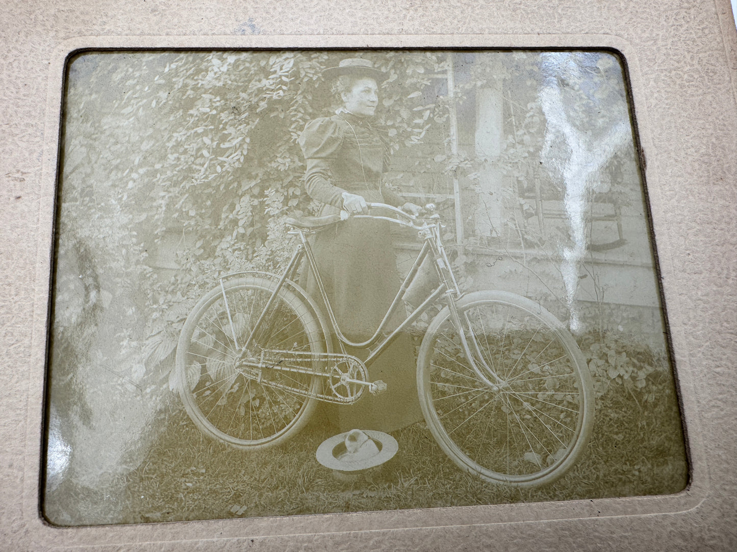 Vintage Woman With Early Woman’s Bicycle Victorian Era.