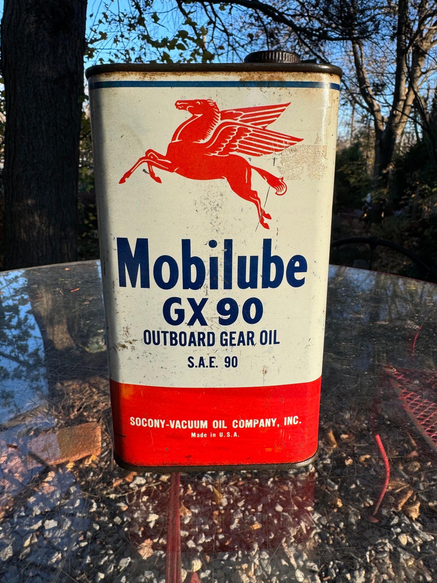 Vintage Mobiloil Can GX 90 Outboard Full