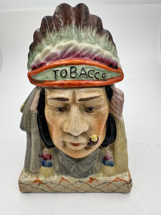 Vintage Tobacco Humidor Majolica Native American