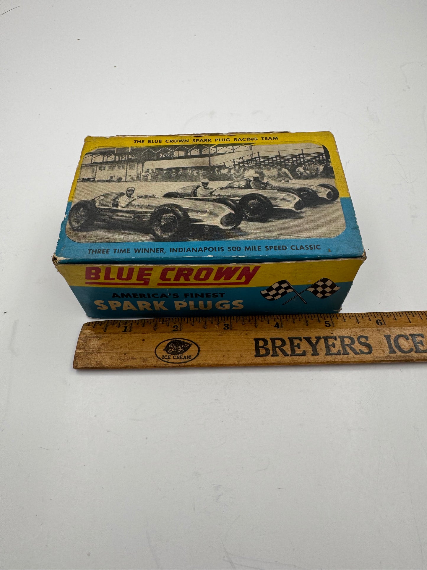 Vintage Blue Crown Spark Plug Box