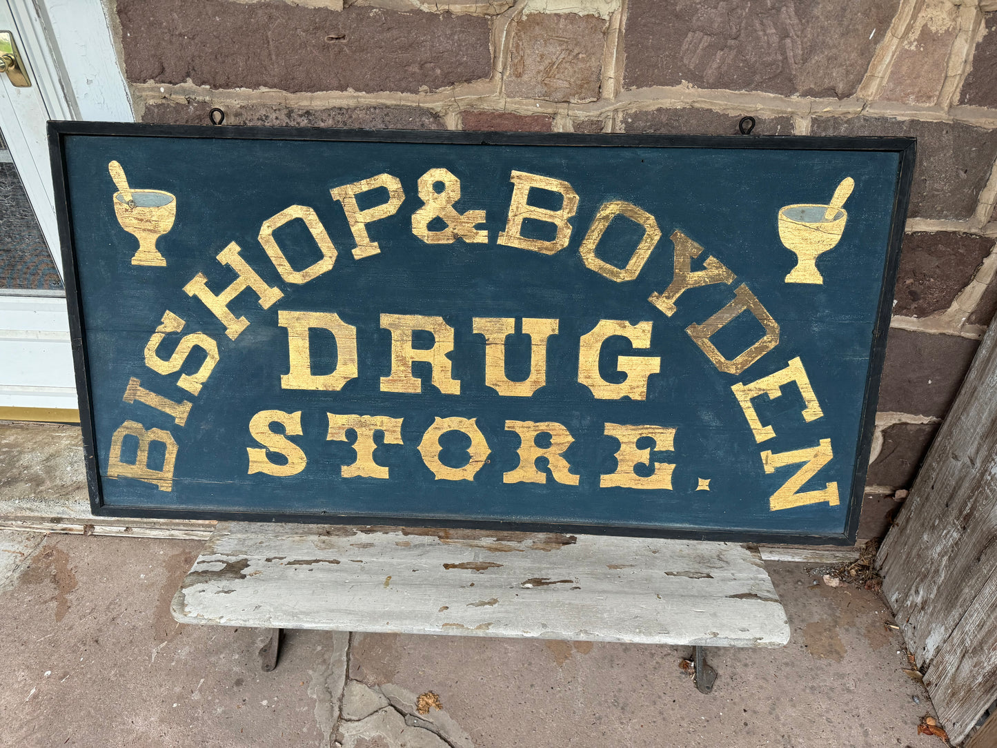 Vintage Drug Store Sign 1860 - 1880 Smaltz & Gilt Gold Paint