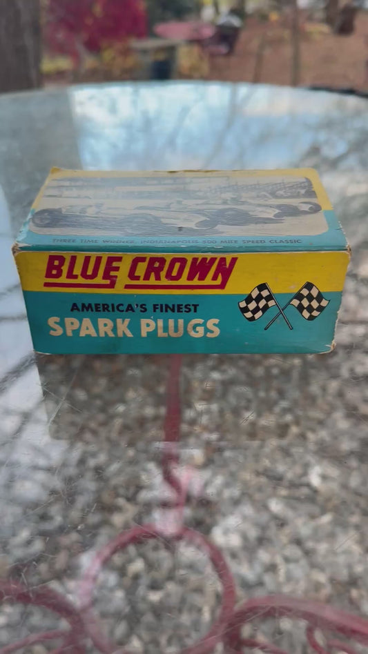 Vintage Blue Crown Spark Plug Box