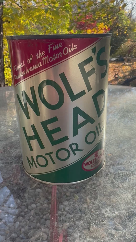 Vintage Wolfs Head Oil Can Metal Empty Quart